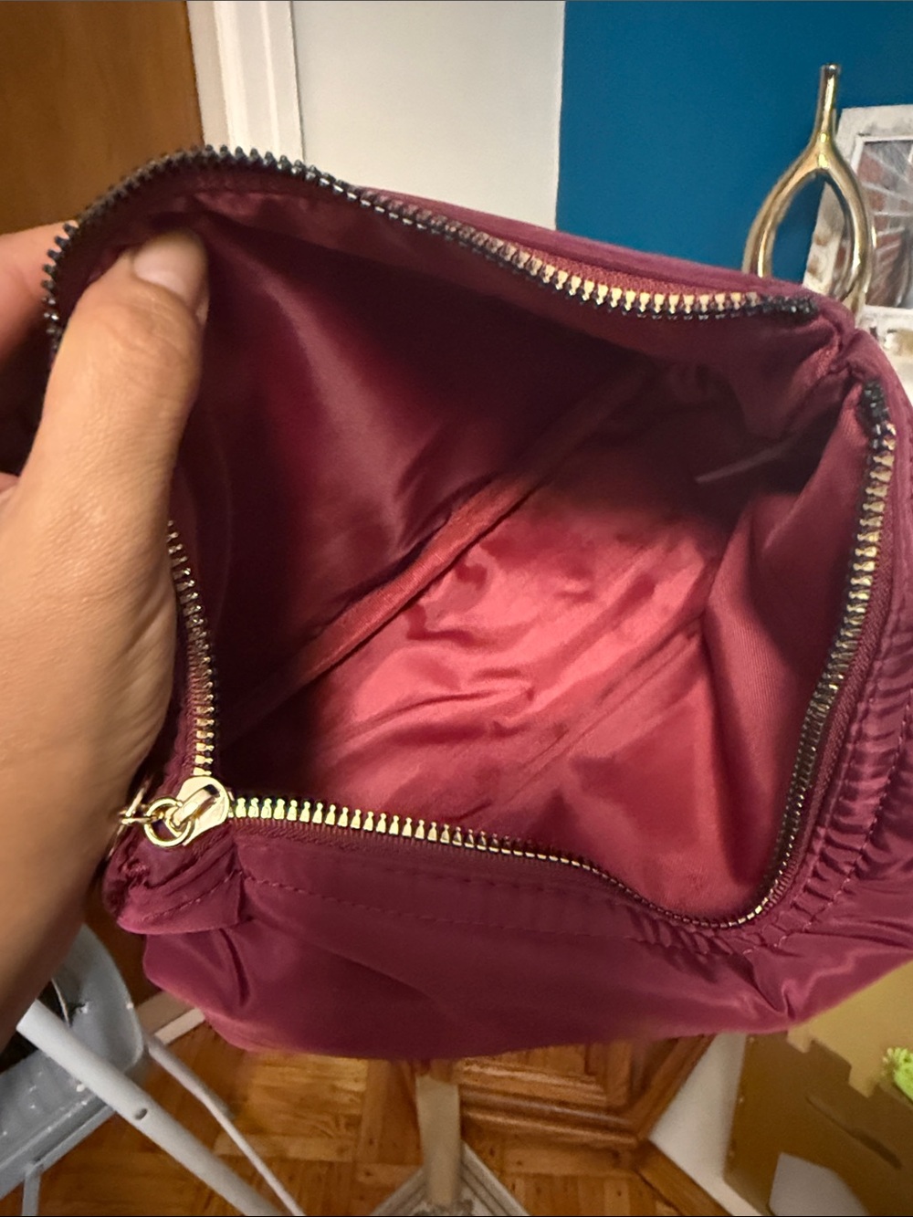 Laura Geller Quilted Cosmetic Pouch in Burgundy with Gold Accents - Picture 4 of 5